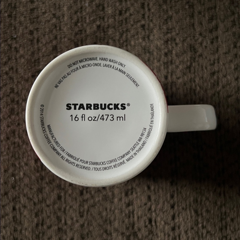 Starbucks 2014 Red Watercolor Gold Circle 16oz Ceramic Coffee Mug - Picture 4 of 4